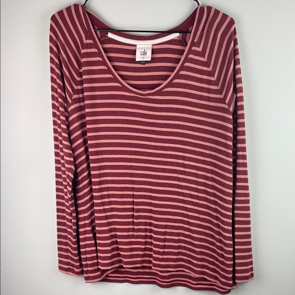 CAbi #4198 Striped Long Sleeve Scoop Neck Top Size M